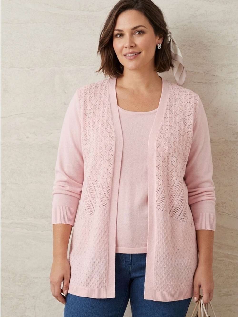 Croft & Barrow Pink Open Front Cardigan & Shell Twin Set Size 1x